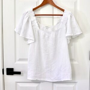 White Women’s linen Peasant Top flutter sleeve, beach, resort, summer, loose fit